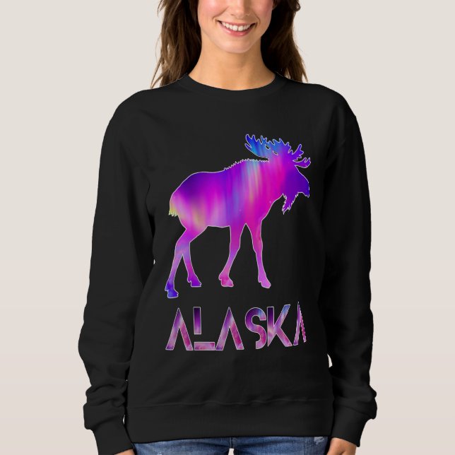 Sweatshirt Alaska Day Moose Aurora Borealis At Night (Devant)