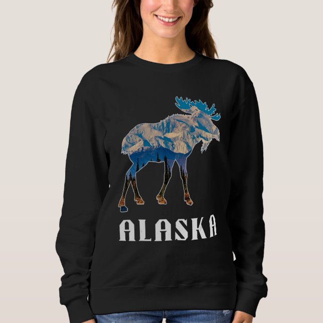 Sweatshirt Alaska Day Moose Snowy Mountains (Devant)
