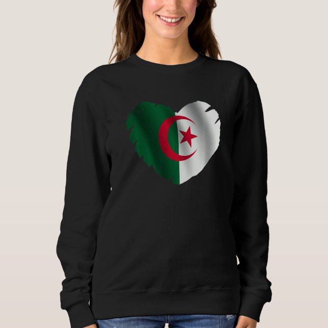 Sweatshirt Algeria Flag On Shape Of Heart Algerian Algeria (Devant)
