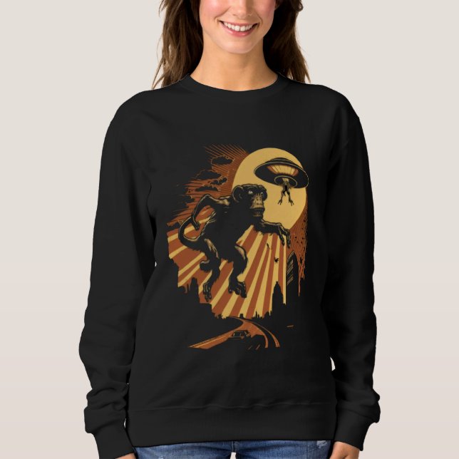 Sweatshirt Alien Abduction Monkey Ape UFO Spaceship Extraterr (Devant)
