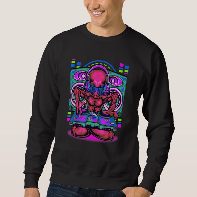 Sweatshirt Alien Dj Inspiré Tourne-disques Aliens Liés Ufo Ho (Devant)