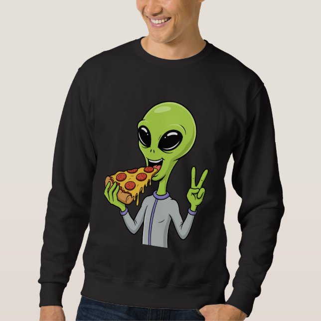 Sweatshirt Alien Head Eating Pizza UFO Extraterrestrial Snack (Devant)