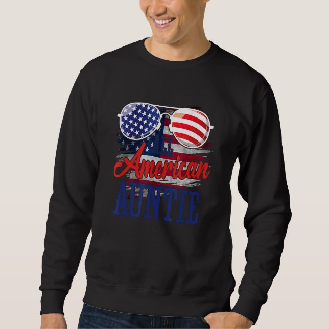 Sweatshirt All American Auntie Sunglasses US Flag 4th of July (Devant)
