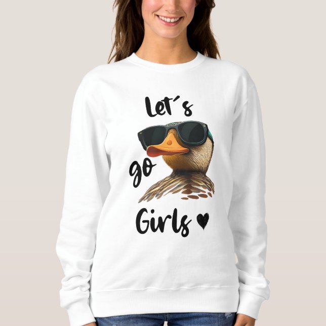 Sweatshirt Allez, les filles Coeur Drôle Canard Portant des l (Devant)
