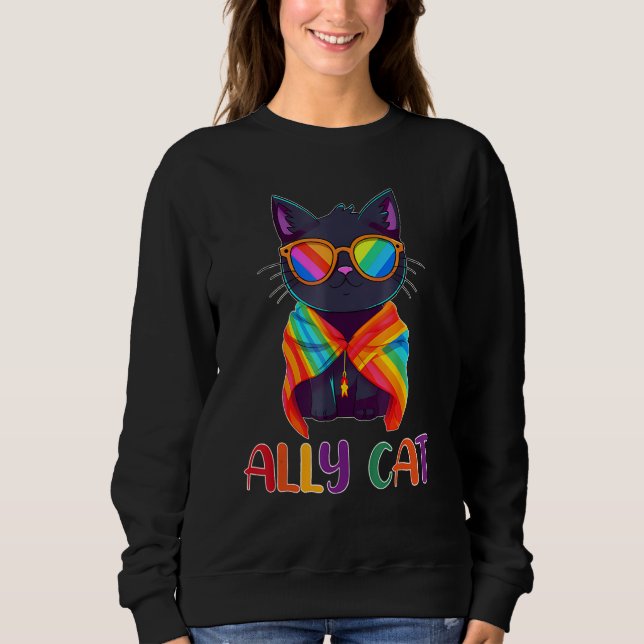 Sweatshirt Ally Cat LGBT Gay Rainbow Pride Flag  Cat  2 (Devant)