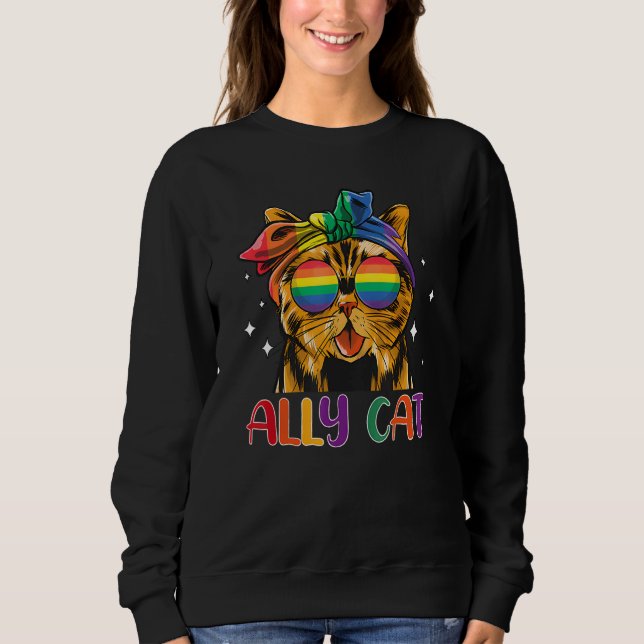 Sweatshirt Ally Cat LGBT Gay Rainbow Pride Flag Funny Cat Lov (Devant)
