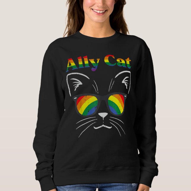 Sweatshirt Ally Cat Sunglasses Gay Rainbow Pride LGBT Support (Devant)