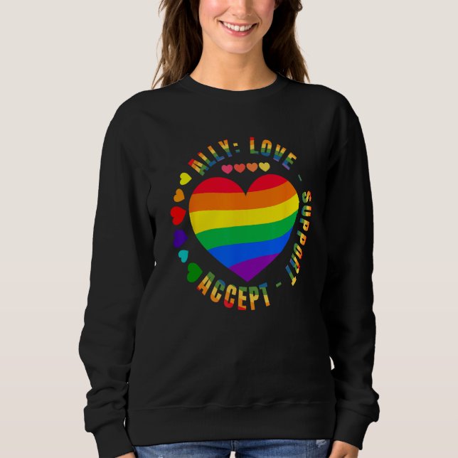 Sweatshirt Ally Love Support Accept LGBTQ+ Rainbow Heart Gay  (Devant)