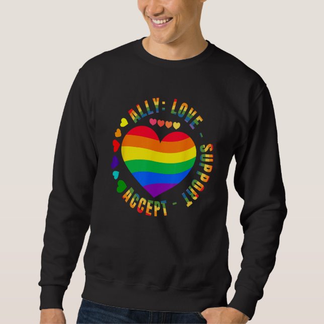 Sweatshirt Ally Love Support Accept LGBTQ+ Rainbow Heart Gay  (Devant)