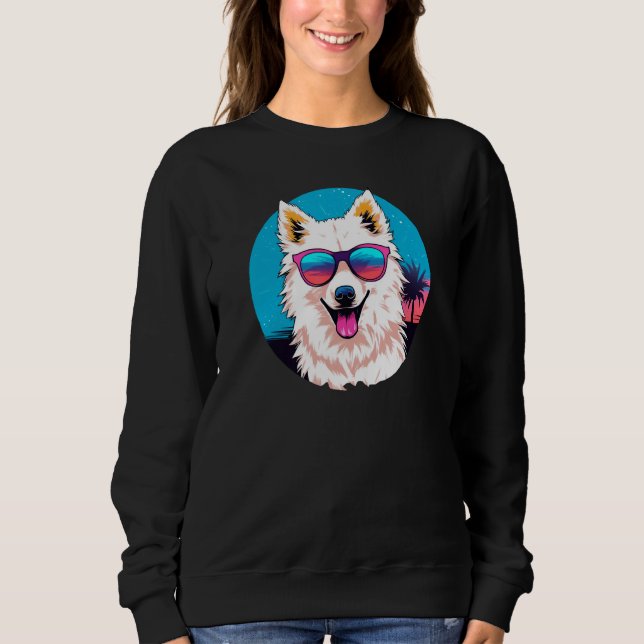Sweatshirt American Eskimo Dog Wearing Sunglasses Retro (Devant)