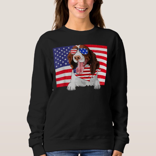 Sweatshirt American Flag 4th Of July English Springer Spaniel (Devant)