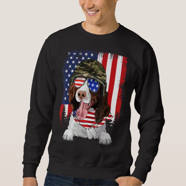 Sweatshirt American Flag 4th Of July English Springer Spaniel (Devant)