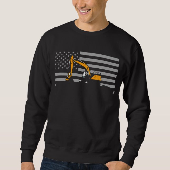 Sweatshirt American Flag Excavator US Flag Construction (Devant)