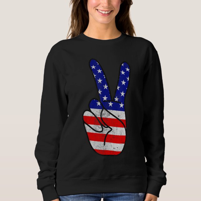 Sweatshirt American Flag Peace Sign Hand Patriotic 4th Of Jul (Devant)