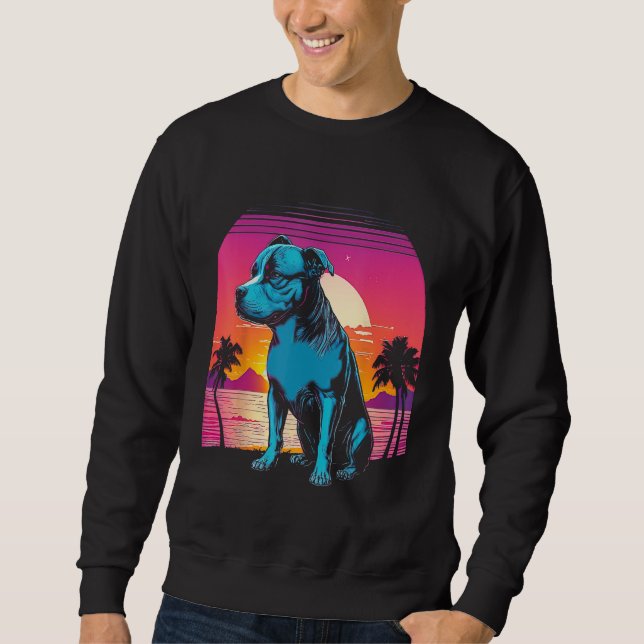 Sweatshirt American Pit Bull Terrier Retro 80s Style Sunset (Devant)