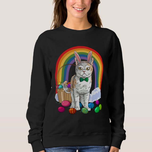 Sweatshirt American Wirehair Cat Easter Eggs Bunny (Devant)