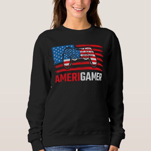 Sweatshirt Amerigamer Distressed American Flag Gamer July 4th (Devant)