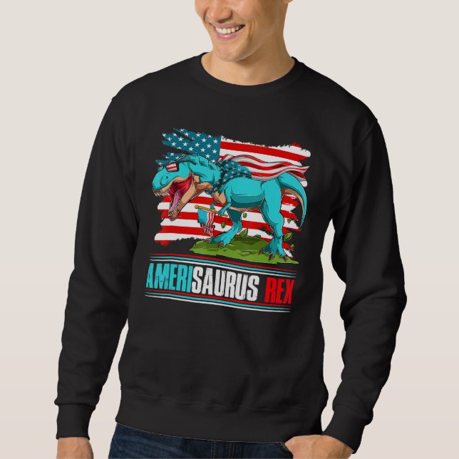 Sweatshirt Amerisaurus Rex Independence Day USA Party US Patr (Devant)