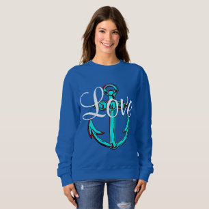 Sweatshirt amour chemise Ancre aqua Décor blanc
