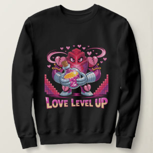 Sweatshirt Amour de joueur Rétro Voxel Robot rose avec Potio