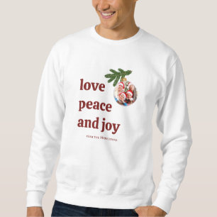 Sweatshirt Amour Paix Joie Photo de Noël Casual Rouge Bourgog