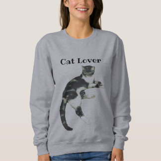 Sweatshirt Amoureux des chats Gris Chat Blanc Art Texte