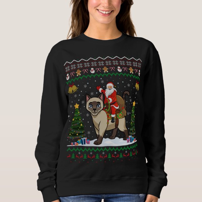 Sweatshirt Amoureux des chats Siamais Père Noël Riding Siames (Devant)