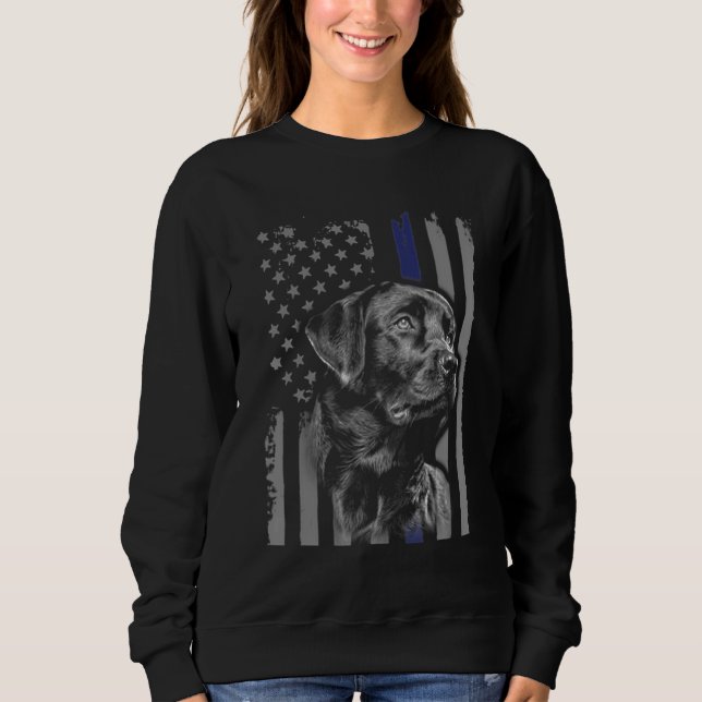 Sweatshirt amoureux des chiens | Black Labrador American Flag (Devant)