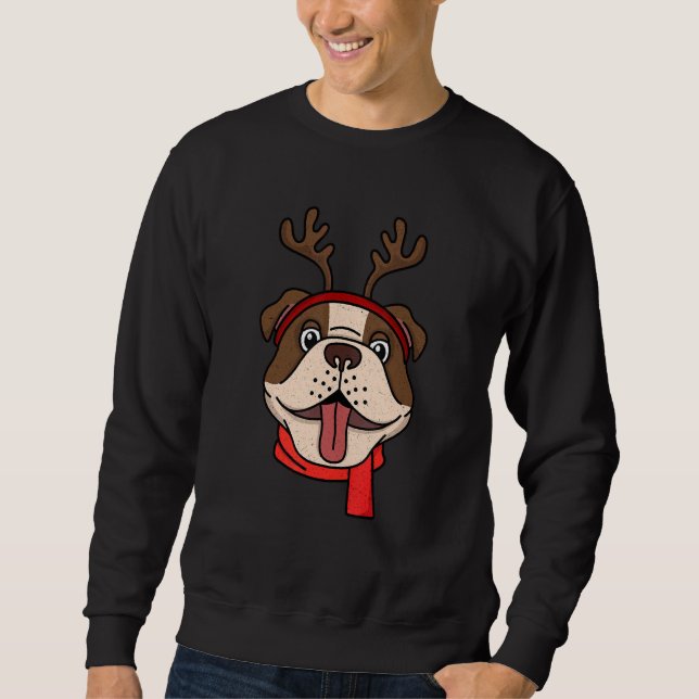 Sweatshirt Amusant anglais Bulldog Christmas Reindeer Antlers (Devant)