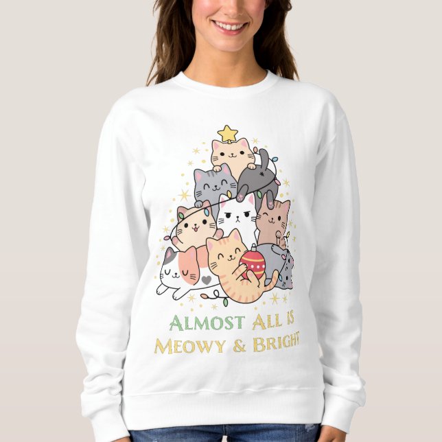 Sweatshirt Amusants Amoureux de les chats Meowy Noël avec mig (Devant)