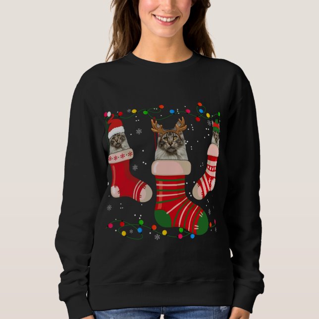 Sweatshirt Amusants Maine Coon Stocker Noël Chaussettes de No (Devant)
