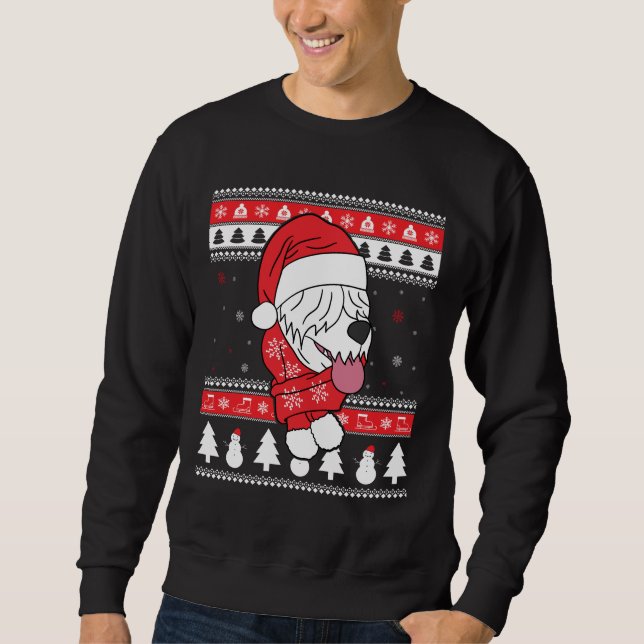 Sweatshirt Ancien chien de garde anglais Noël laid (Devant)
