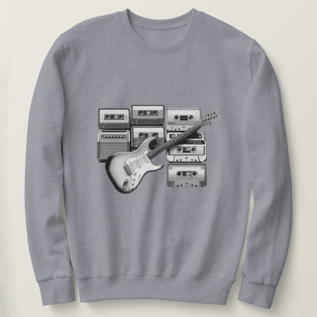 Sweatshirt Ancienne guitare et ancienne cassette (Design devant)