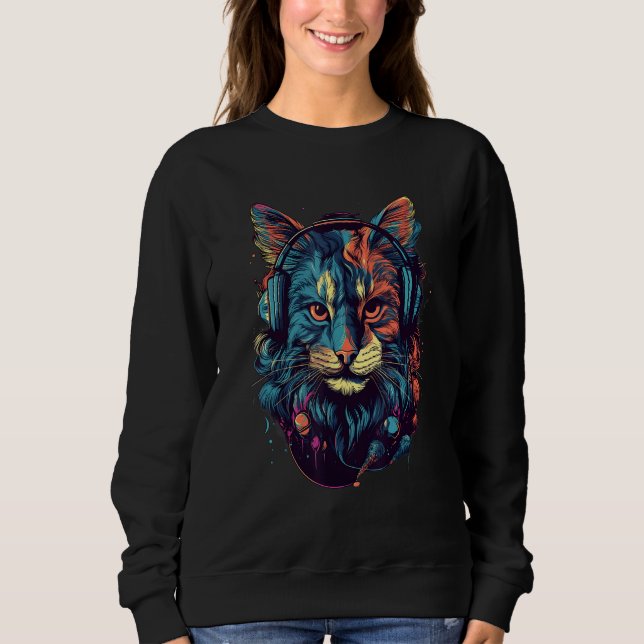 Sweatshirt Animal Rave Colourful Abstract Headphones Headset  (Devant)
