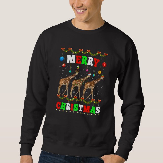 Sweatshirt Animals Lights Merry Christmas Santa Giraffe (Devant)
