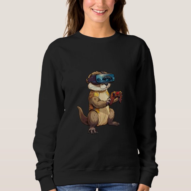 Sweatshirt Animaux de jeu - Otter Jouer à la console Jeux vid (Devant)