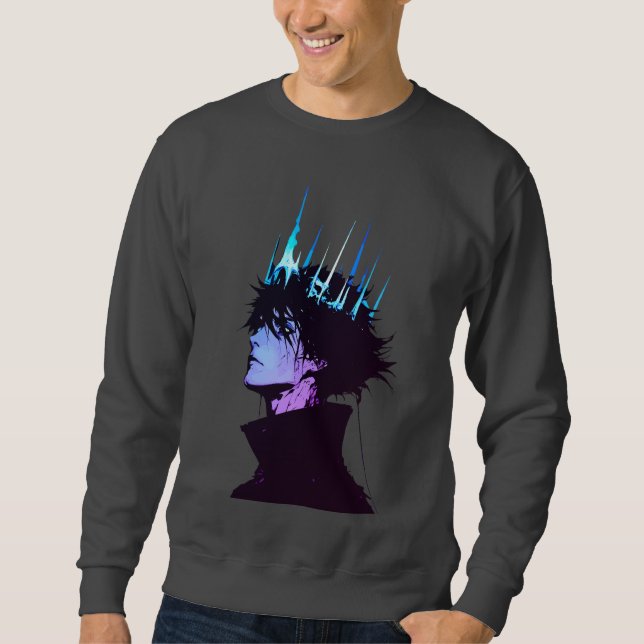 Sweatshirt Anime King Gothic Male Portrait with Blue Crown (Devant)