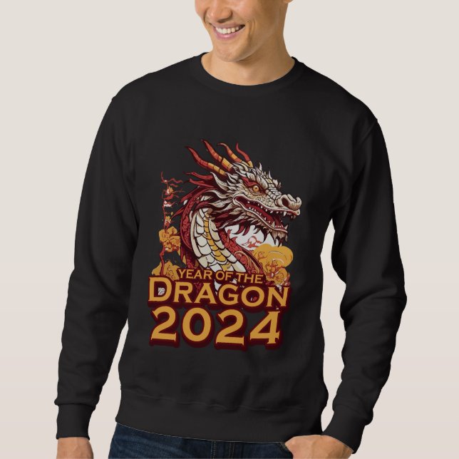 Sweatshirt Année du dragon noir masculin 2024 (Devant)