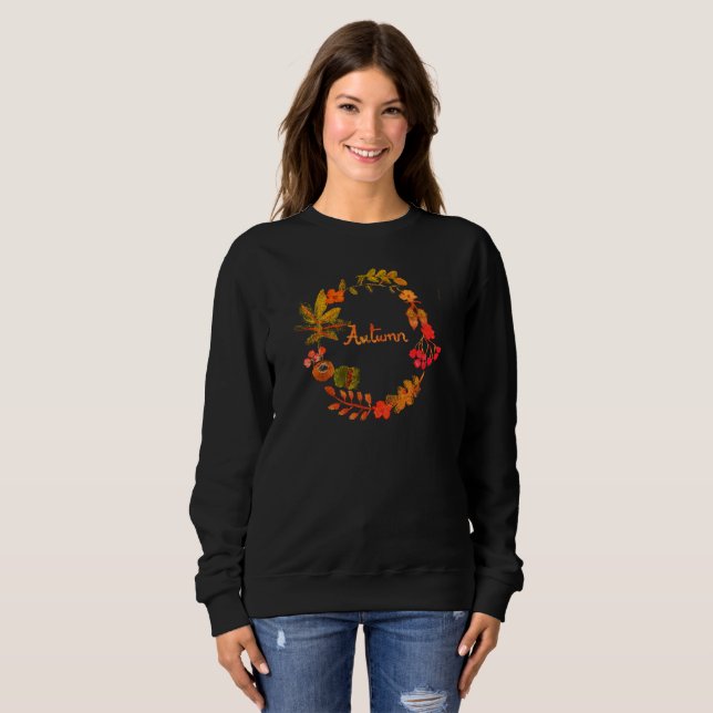 Sweatshirt Aquarelle Automne Citrouille Feuille Floral (Devant entier)