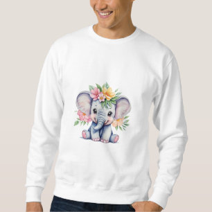 Sweatshirt Aquarelle Eléphant mignon avec fleurs