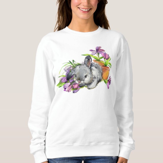 Sweatshirt Aquarelle Florale Lapin de Pâques lapin | Vacances (Devant)