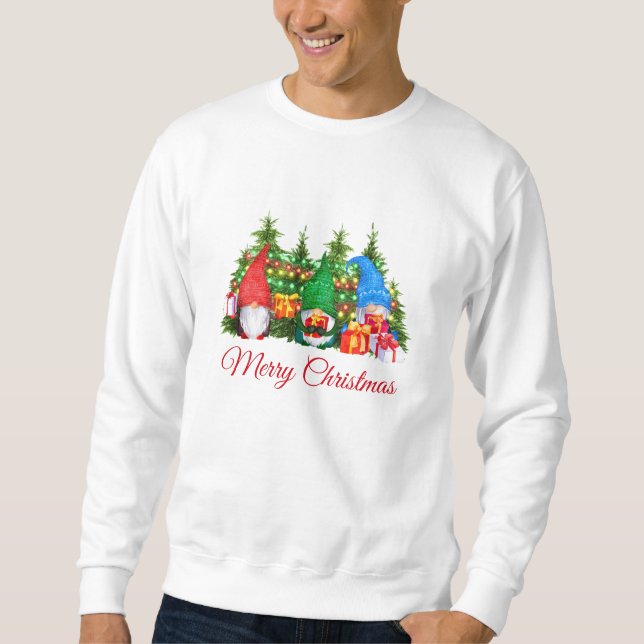 Sweatshirt Aquarelle Gnomes Rouge Joyeux Noël (Devant)