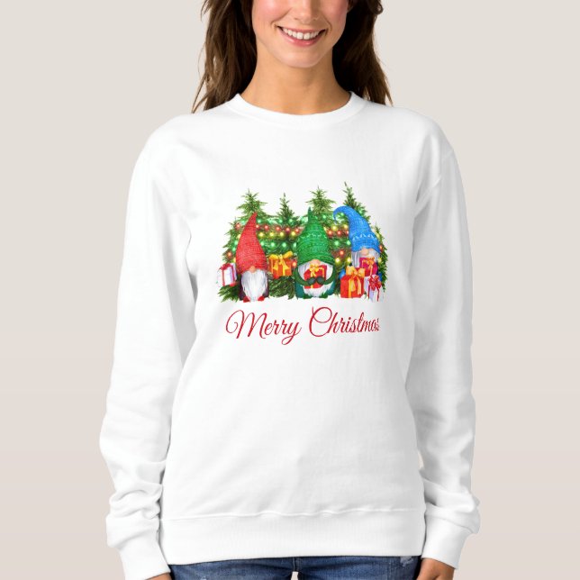 Sweatshirt Aquarelle Gnomes Rouge Joyeux Noël W (Devant)