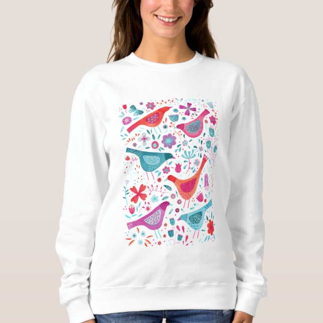 Sweatshirt Aquarelle Oiseaux et fleurs (Devant)