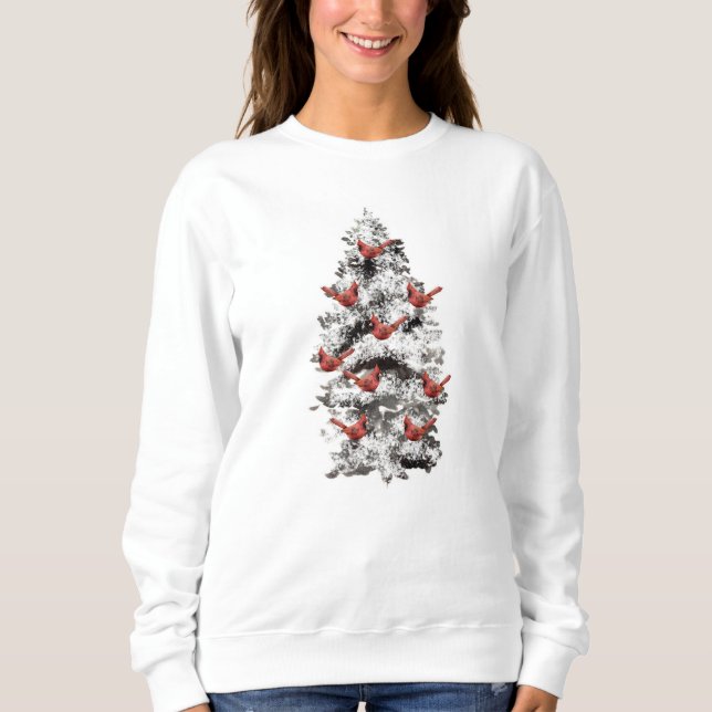 Sweatshirt Arbre couvert de neige et cardinaux (Devant)