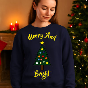 Sweatshirt Arbre de Noël avec Joyeux et Lumières brillantes M