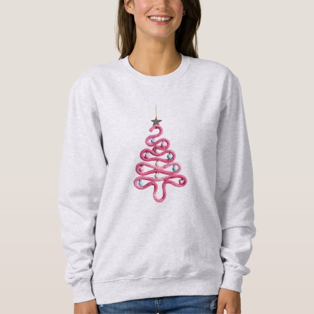 Sweatshirt Arbre de Noël Moderne Ruban Rose (Devant)