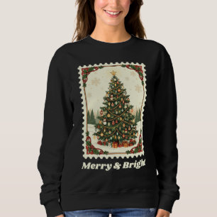Sweatshirt Arbre de Noël Retro Merry & Bright Poster Timbre