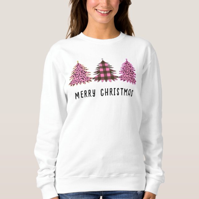 Sweatshirt Arbre de Noël Trio Poster de animal rose et plaid (Devant)