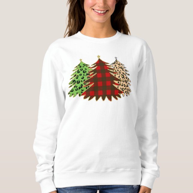 Sweatshirt Arbres de Noël rouges, verts et dorés (Devant)